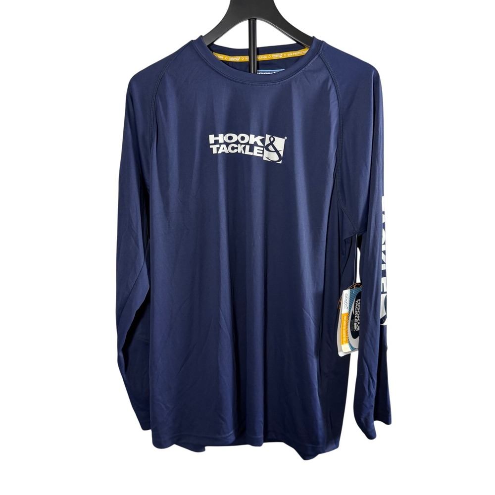 Hook & Tackle Mens Performance Long Sleeve Sun Protection Fishing Shirt Navy L